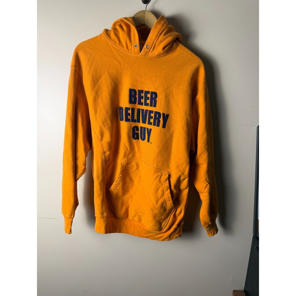 VTG Steve & Barry's Beer Delivery Guy Hoodie Athletic Sweatshirt Orange Mens M